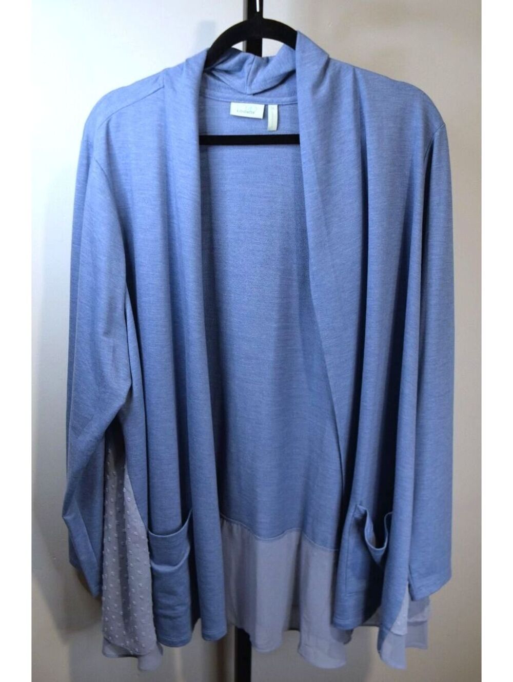 LOGO Lounge Lori Goldstein Blue Open Front Cardigan Mesh Hem Plus Sz 2X